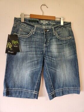 NWT Rock 47 Wrangler Ultra Low Rise Thick Stitch Denim Bermuda Shorts Jorts 27